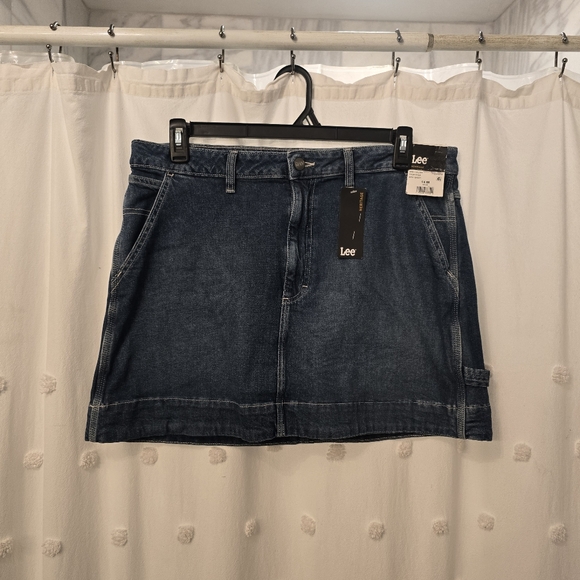 Lee Blue Denim Jean Skirt Mid Crush High Rise Mini Skirt Size 14m - Picture 1 of 7